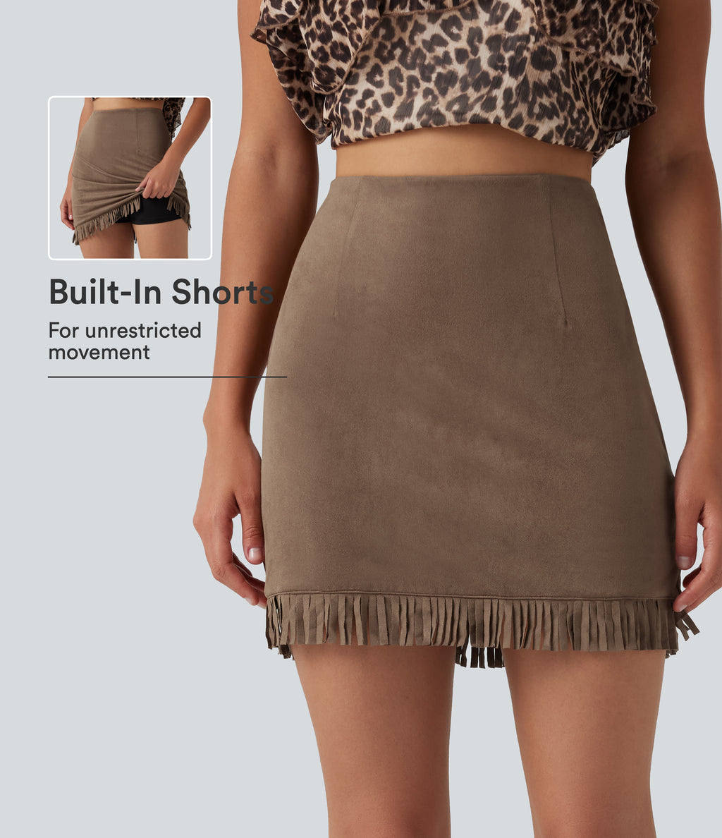 High Waisted Bodycon Suede Mini Party Skirt — Coca Mocha — view 1