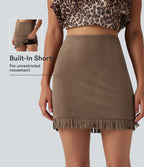 High Waisted Bodycon Suede Mini Party Skirt — Coca Mocha — view 1