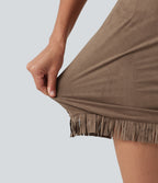 High Waisted Bodycon Suede Mini Party Skirt — Coca Mocha — view 7