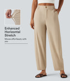 High Waisted Tapered Casual Stretch Linen Trousers with Pockets — Oatfield Cream — view 1