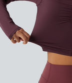 Long Sleeve Ruched Built-in Bra Cut-Out Back InstantCool Yoga Sports Top B-D Cups-UPF50+ — Fig — view 7