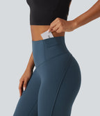 High Waisted Tummy Control Workout Leggings with Pockets — Majolica Blue — view 6