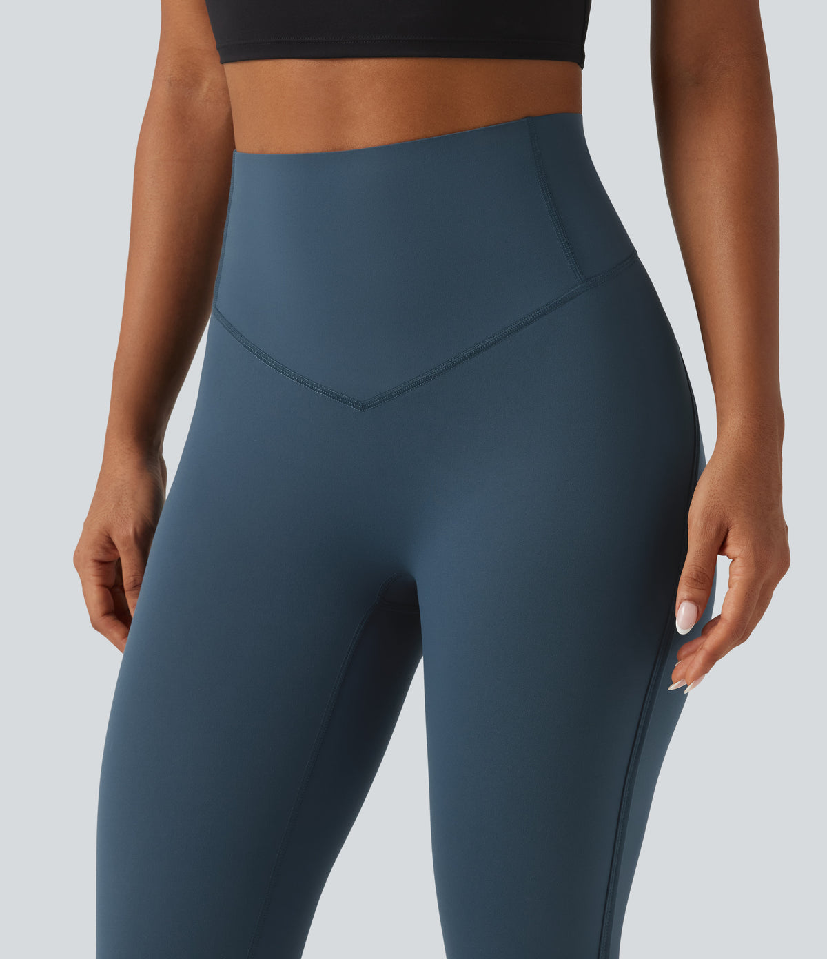 High Waisted Tummy Control Workout Leggings with Pockets — Majolica Blue — view 4