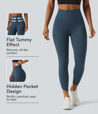 High Waisted Tummy Control Workout Leggings with Pockets — Majolica Blue — view 1