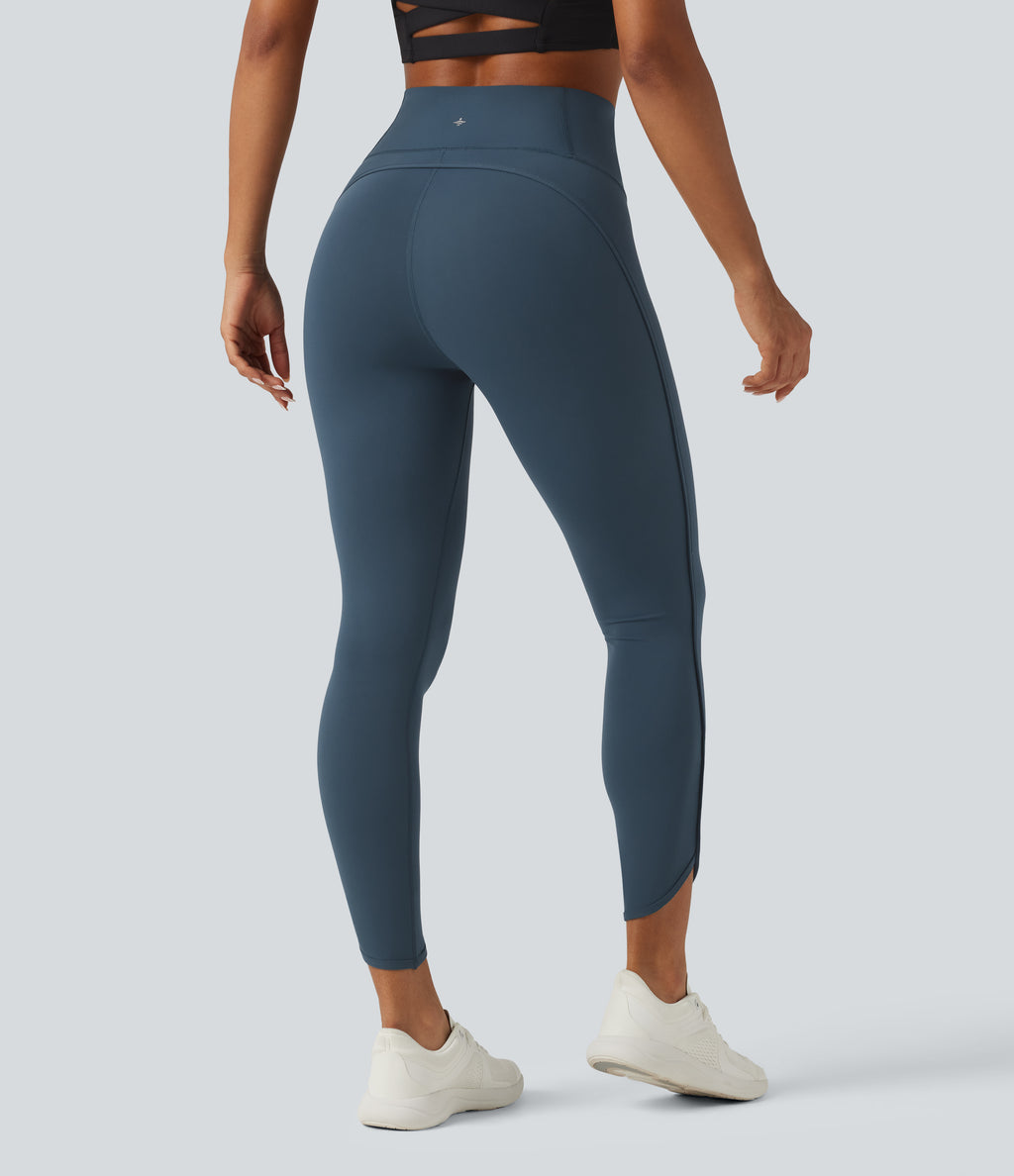 High Waisted Tummy Control Workout Leggings with Pockets — Majolica Blue — view 2