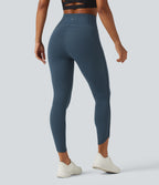 High Waisted Tummy Control Workout Leggings with Pockets — Majolica Blue — view 2