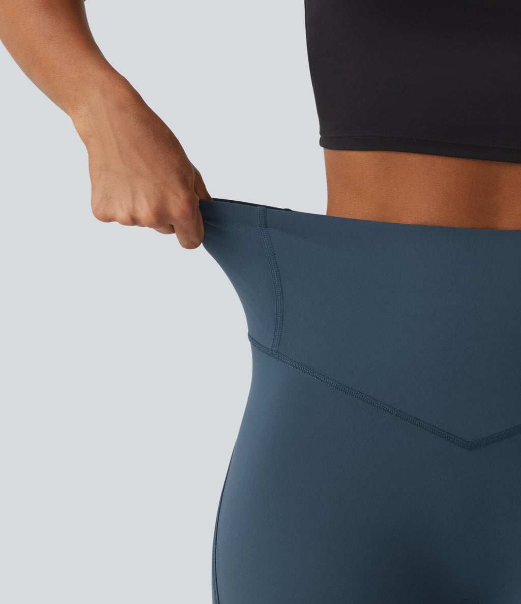 High Waisted Tummy Control Workout Leggings with Pockets — Majolica Blue — view 7