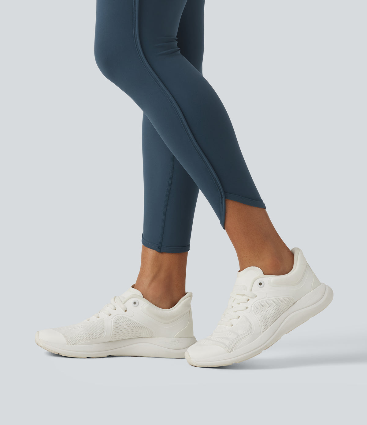 High Waisted Tummy Control Workout Leggings with Pockets — Majolica Blue — view 8