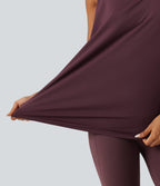 Airy U Neck Ruched Racerback Contrast Lace InstantCool Workout Tank Top-Longer Length — Berry Red — view 6
