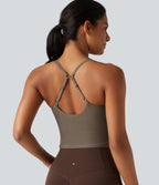 V Neck Built-in Bra Yoga Tank Top — Dawn Brown — view 7