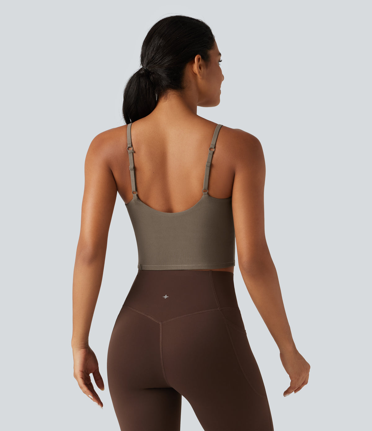 V Neck Built-in Bra Yoga Tank Top — Dawn Brown — view 5