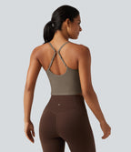 V Neck Built-in Bra Yoga Tank Top — Dawn Brown — view 2