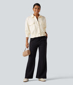Lapel Collar Long Sleeve Drawstring Gathered Hem Casual Jacket with Pockets — Pristine — view 7