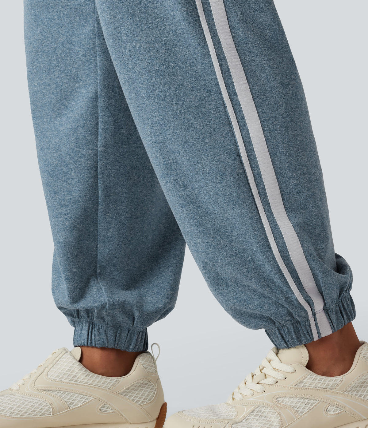 Mid Rise Color Block Casual Joggers with Pockets — Azure Blue Floral Yarn — view 5