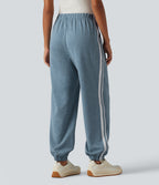 Mid Rise Color Block Casual Joggers with Pockets — Azure Blue Floral Yarn — view 2