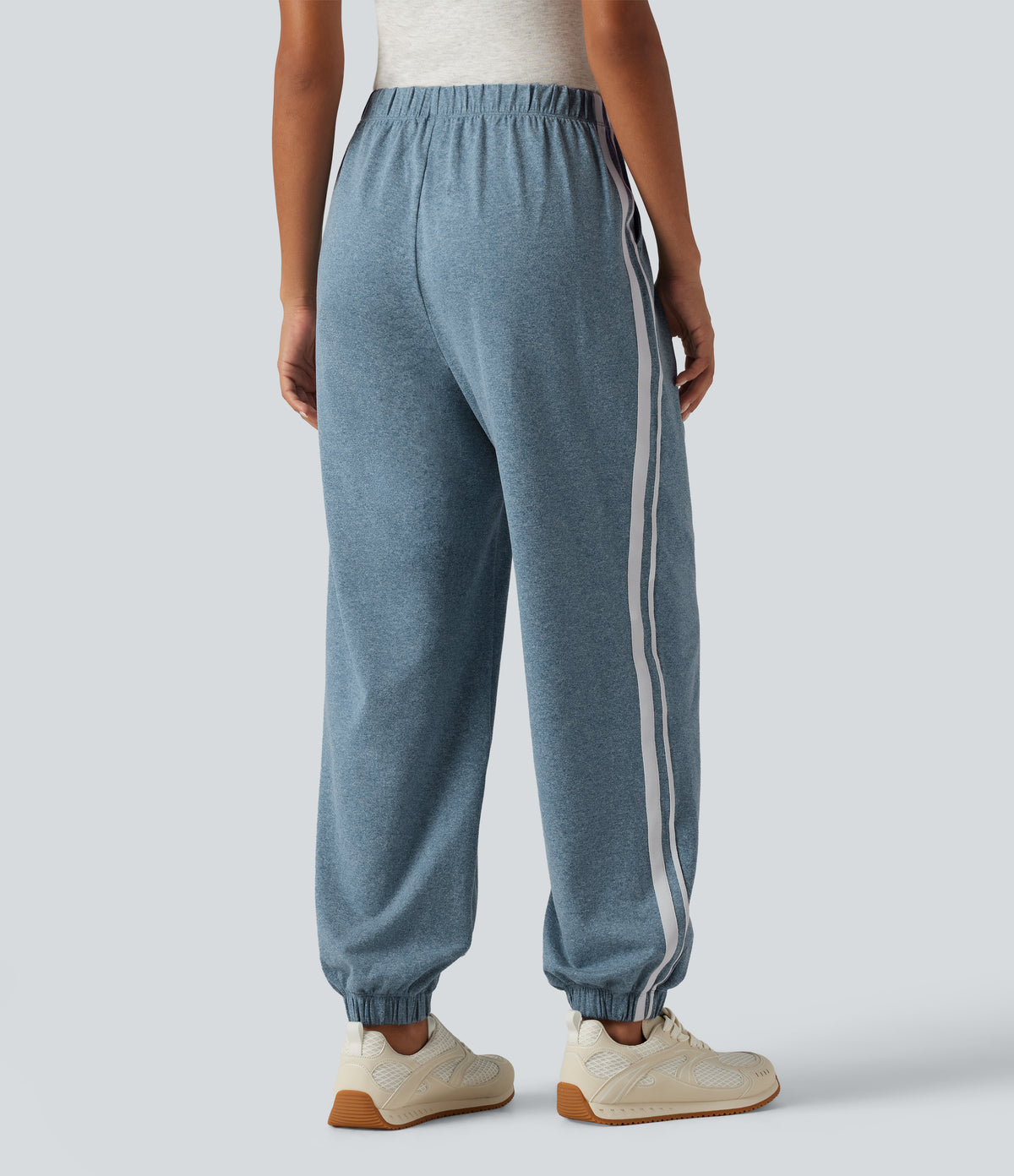 Mid Rise Color Block Casual Joggers with Pockets — Azure Blue Floral Yarn — view 2