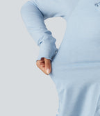 Round Neck Long Sleeve Contrast Lace Party Top — Cloudlight Blue — view 6