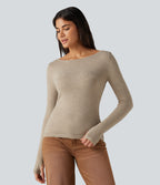 V Neck Long Sleeve Slim Casual Jumper — Oatmeal Khaki — view 6