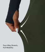 High Waisted Tummy Control Straight Leg Fleece Yoga Trousers with Pockets — Deep Woodland Green — view 8