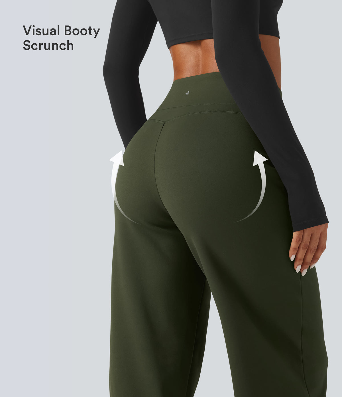 High Waisted Tummy Control Straight Leg Fleece Yoga Trousers with Pockets — Deep Woodland Green — view 6