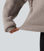 Round Neck Long Sleeve Fringe Work Jumper — Peyote — view 6