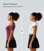 Off Shoulder Short Sleeve Built-in Bra Dance Sports Top B-DD Cups — Deep Wine — view 6