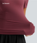 Off Shoulder Short Sleeve Built-in Bra Dance Sports Top B-DD Cups — Deep Wine — view 8