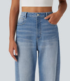 High Waisted Barrel Leg Casual Jeans with Pockets — Blue Jasper Denim — view 4
