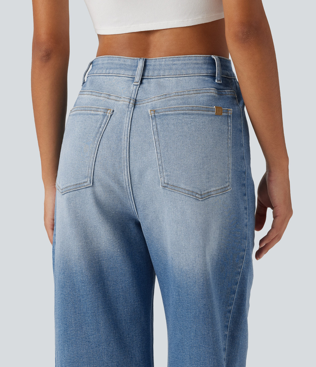 High Waisted Barrel Leg Casual Jeans with Pockets — Blue Jasper Denim — view 5