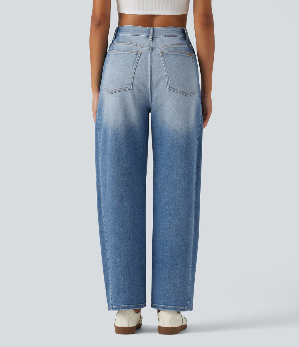High Waisted Barrel Leg Casual Jeans with Pockets — Blue Jasper Denim — view 2