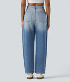 High Waisted Barrel Leg Casual Jeans with Pockets — Blue Jasper Denim — view 2
