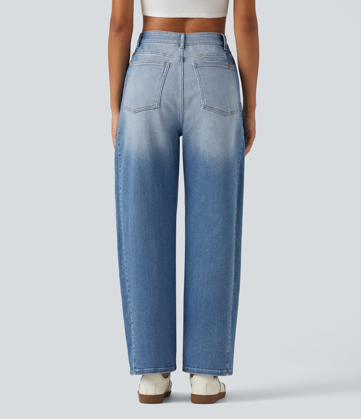 High Waisted Barrel Leg Casual Jeans with Pockets — Blue Jasper Denim — view 2