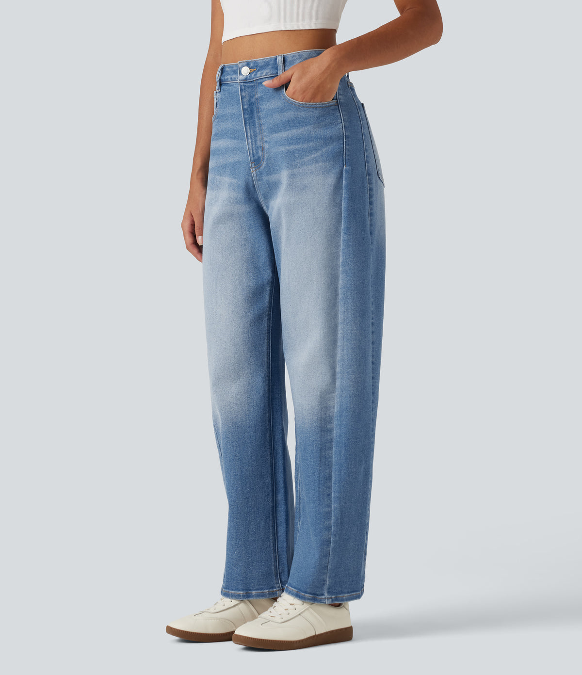 High Waisted Barrel Leg Casual Jeans with Pockets — Blue Jasper Denim — view 3