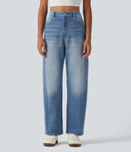 High Waisted Barrel Leg Casual Jeans with Pockets — Blue Jasper Denim — view 1