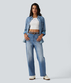 High Waisted Barrel Leg Casual Jeans with Pockets — Blue Jasper Denim — view 7