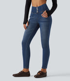 High Waisted Skinny Casual Jeans with Pockets — Estate Blue Denim — view 3