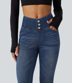 High Waisted Skinny Casual Jeans with Pockets — Estate Blue Denim — view 4