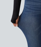 High Waisted Skinny Casual Jeans with Pockets — Estate Blue Denim — view 6