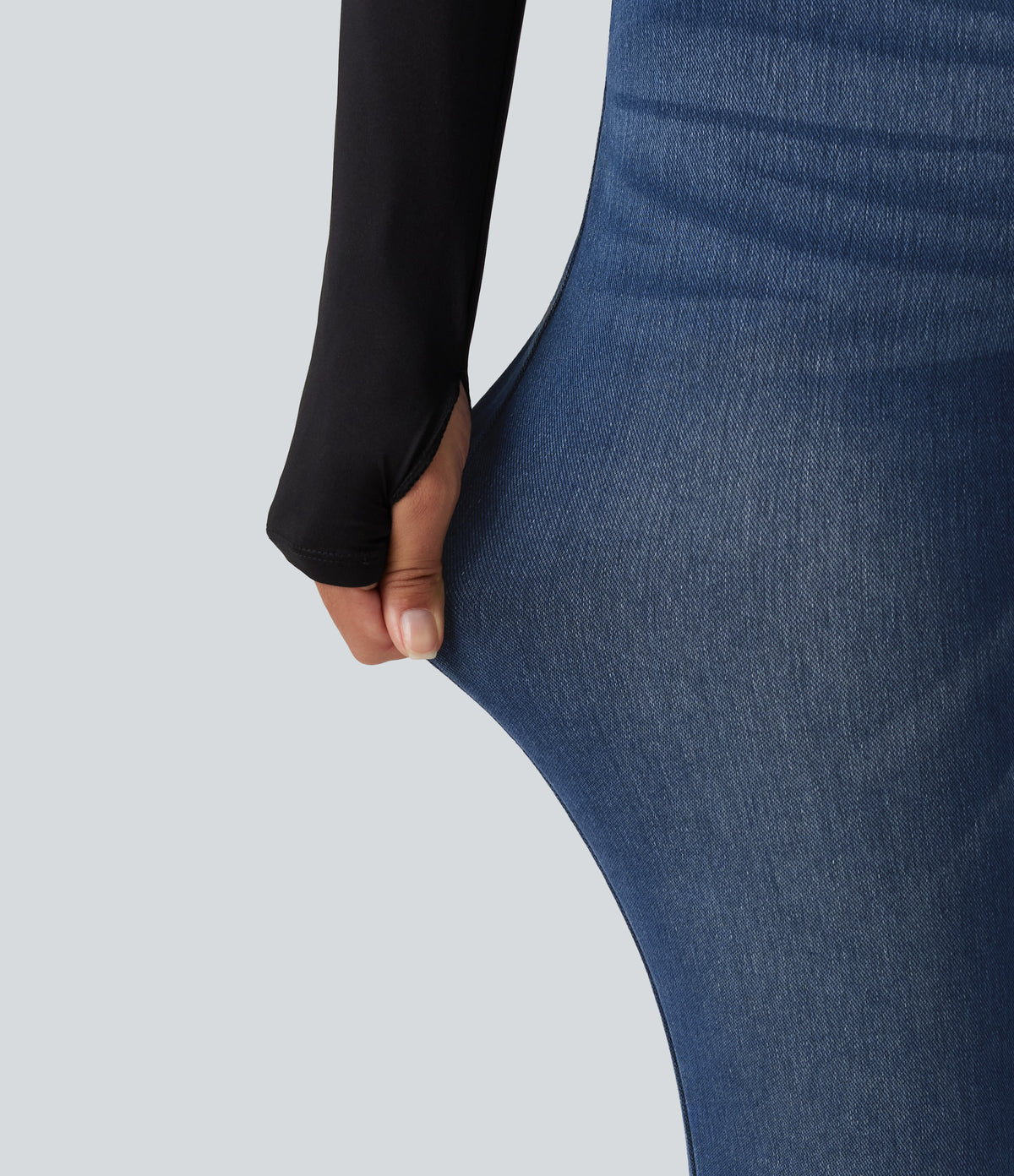 High Waisted Skinny Casual Jeans with Pockets — Estate Blue Denim — view 6