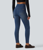 High Waisted Skinny Casual Jeans with Pockets — Estate Blue Denim — view 2