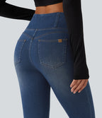 High Waisted Skinny Casual Jeans with Pockets — Estate Blue Denim — view 5