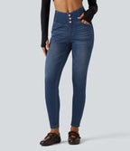 High Waisted Skinny Casual Jeans with Pockets — Estate Blue Denim — view 1