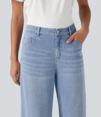 Mid Rise Wide Leg Casual Jeans with Pockets — Malibu Blue Denim — view 4