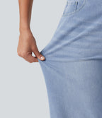 Mid Rise Wide Leg Casual Jeans with Pockets — Malibu Blue Denim — view 7