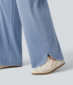 Mid Rise Wide Leg Casual Jeans with Pockets — Malibu Blue Denim — view 6