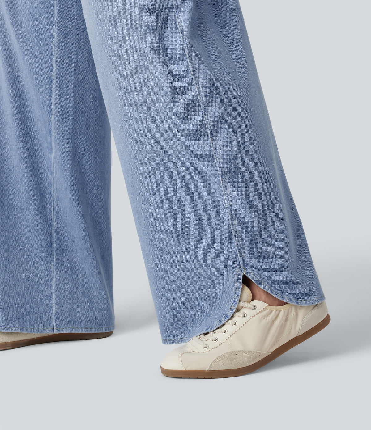 Mid Rise Wide Leg Casual Jeans with Pockets — Malibu Blue Denim — view 6