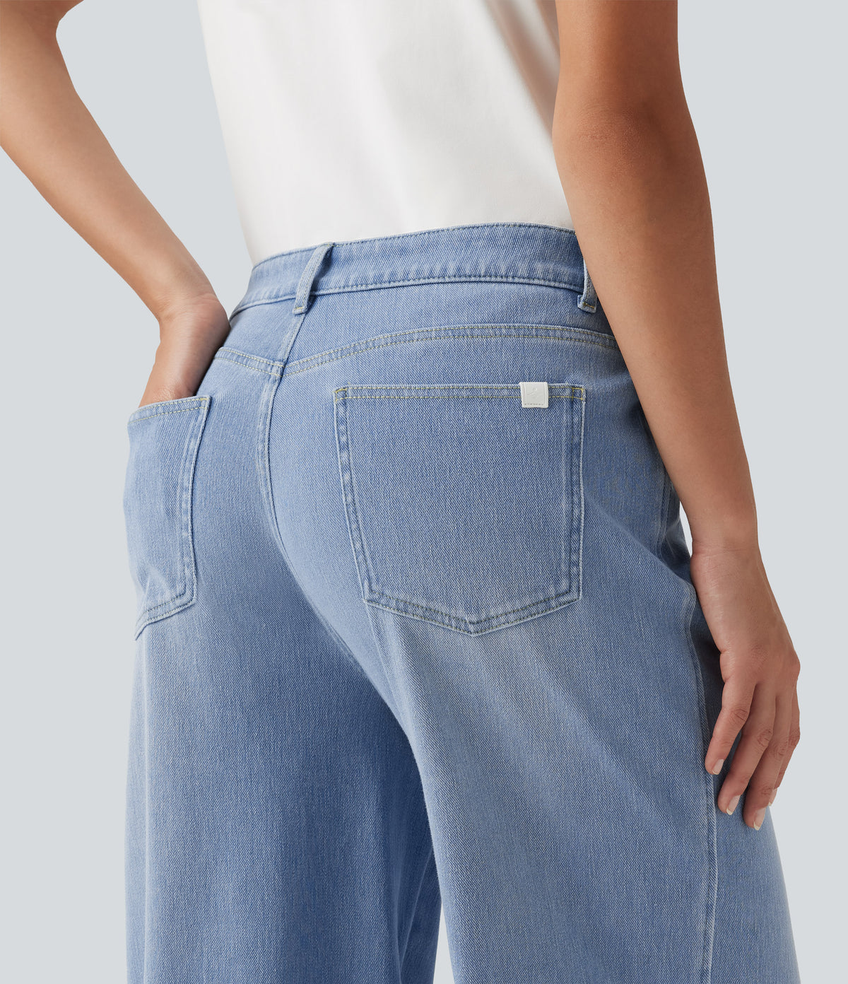 Mid Rise Wide Leg Casual Jeans with Pockets — Malibu Blue Denim — view 5