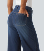 High Waisted Flare Jeans with Pockets — Estate Blue Denim — view 5