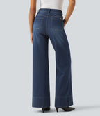 High Waisted Flare Jeans with Pockets — Estate Blue Denim — view 2