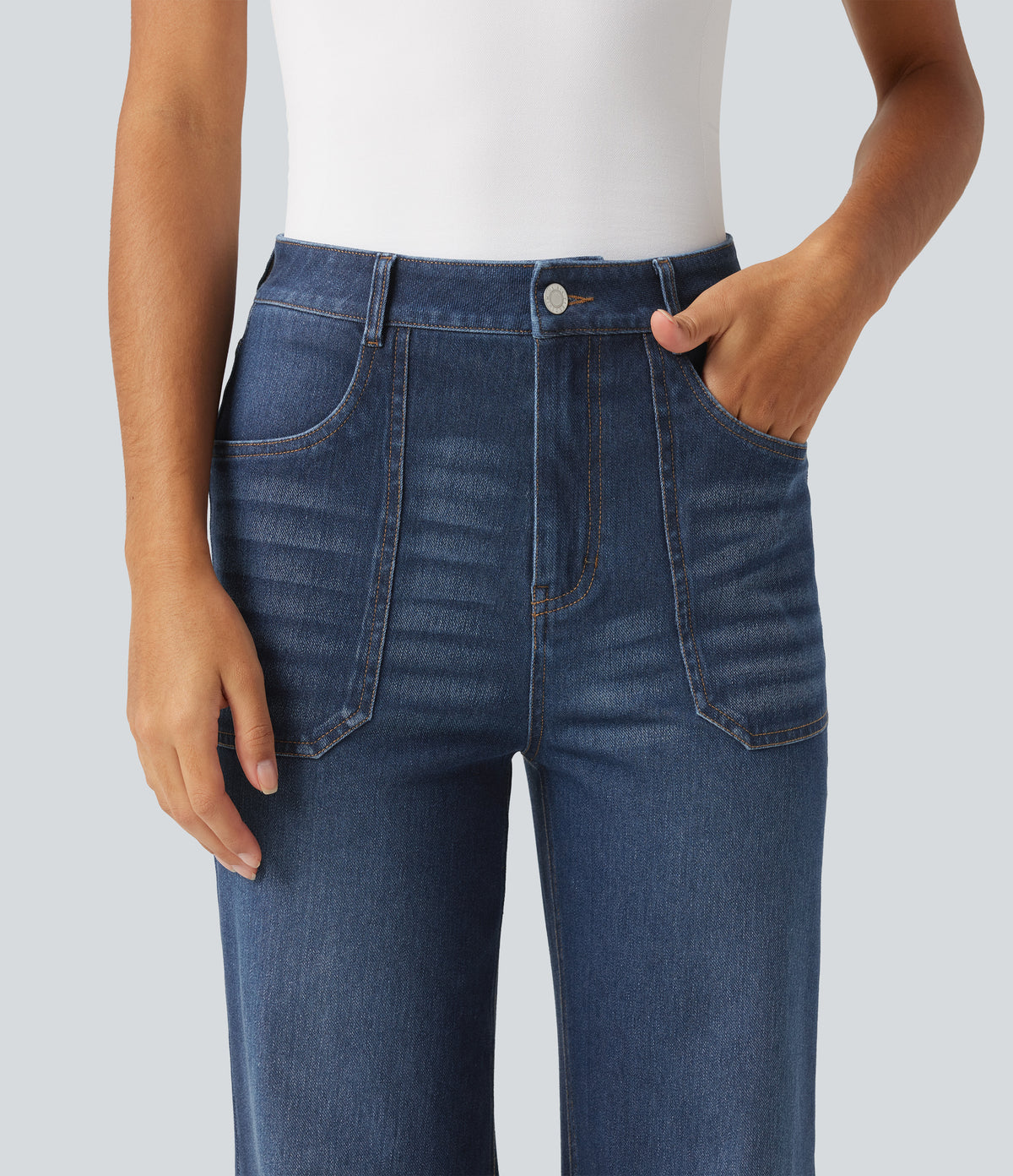 High Waisted Flare Jeans with Pockets — Estate Blue Denim — view 4